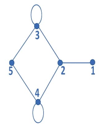 Graph on vertices 1 to 5 with edges 3–5, 3–2, 5–4, 4–2 and 2–1; vertices 3 and 4 each have a self-loop